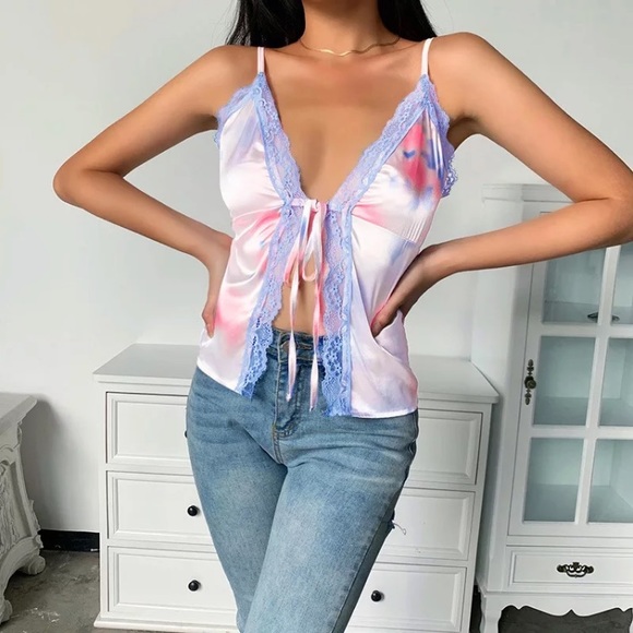 Purple lace trim tie dye cami - Picture 3 of 5